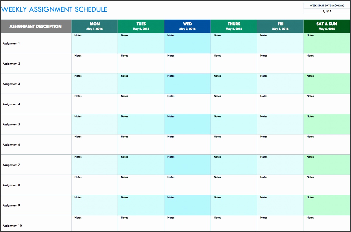 monthly schedule template excel