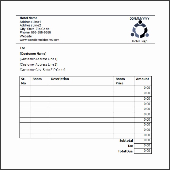 Blank Hotel Receipt Word Free Download