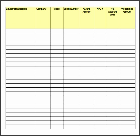 equipment inventory spreadsheet template free download
