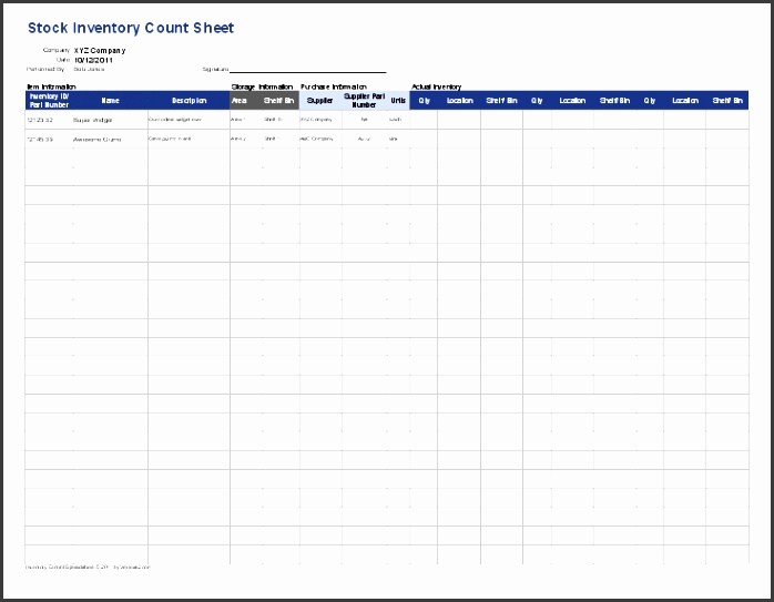 stock inventory count sheet