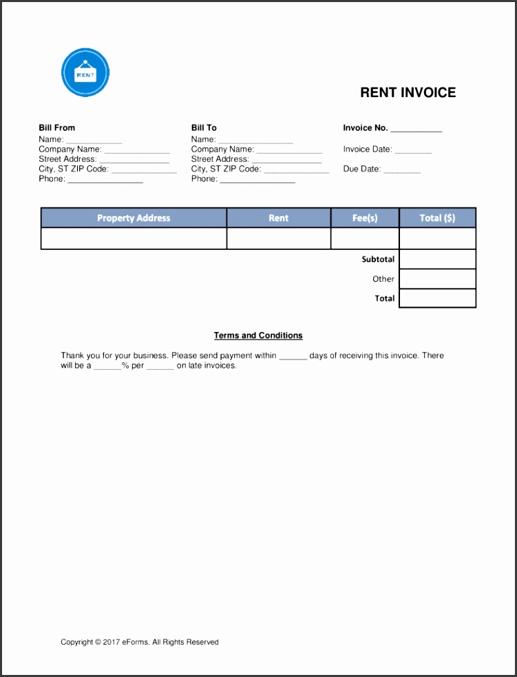 Free Rental Monthly Rent Invoice Template Word PDF