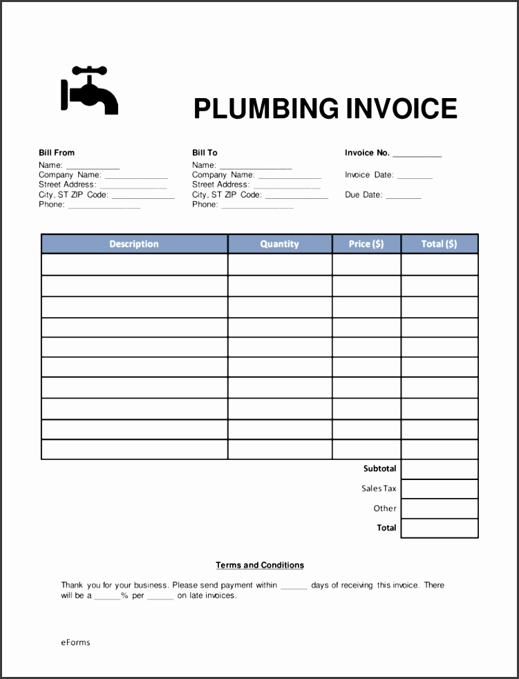 Free Plumbing Invoice Template Word PDF