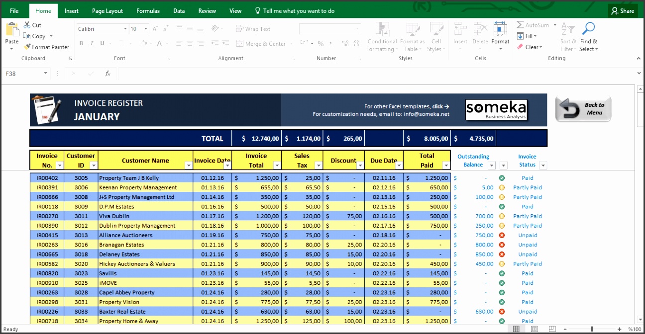Invoice Tracker Free Excel Template for Small Business Template Screenshot Image 3 Someka