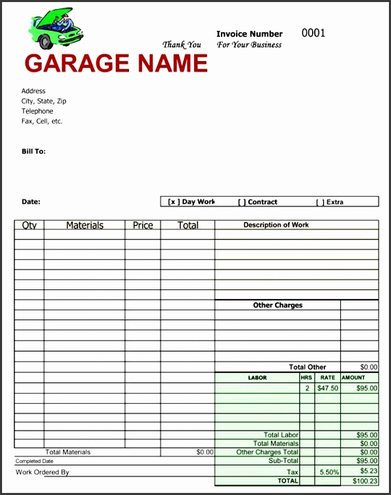 auto repair invoice template 5