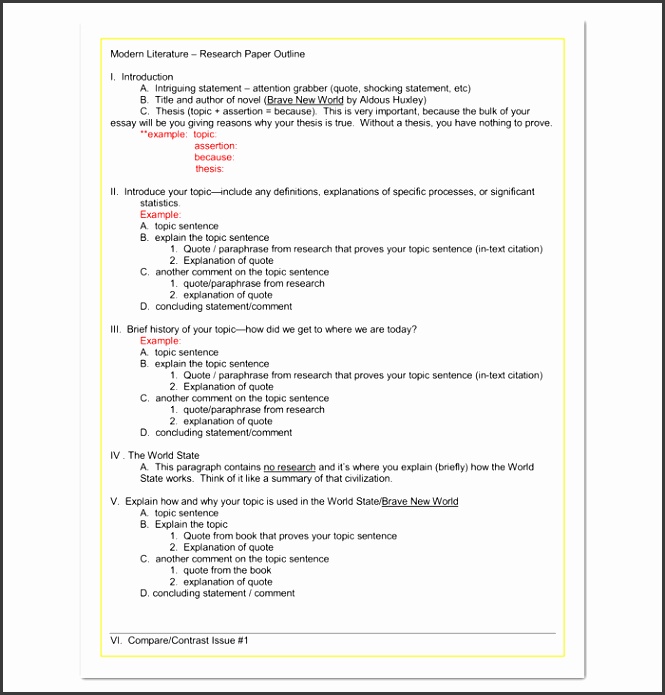 Modern Literature Research Paper Outline Template