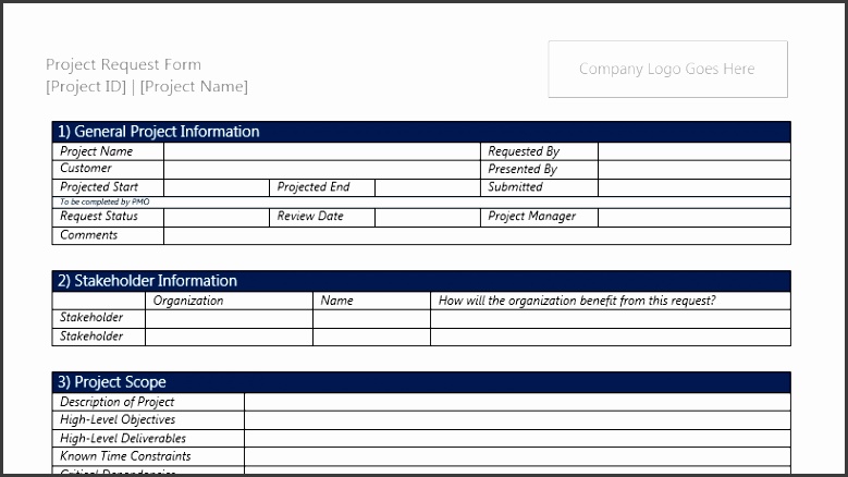 Project Request Form Template for Microsoft Word 2013