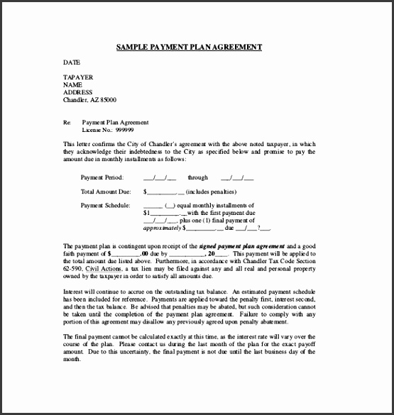 Sample Payment Plan Agreement Template Free Download Business