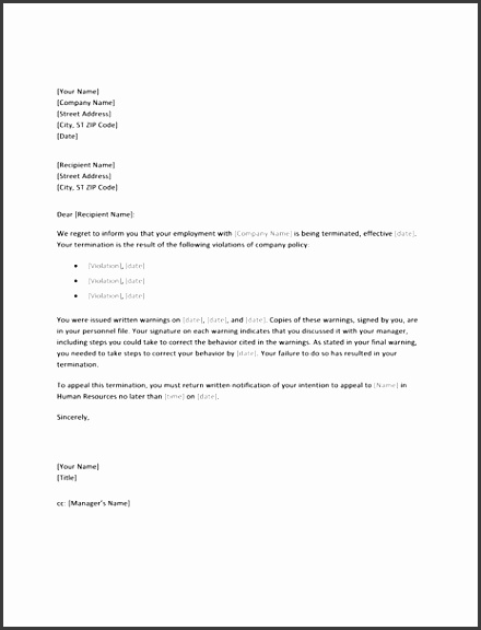 Letter of termination due to policy violation