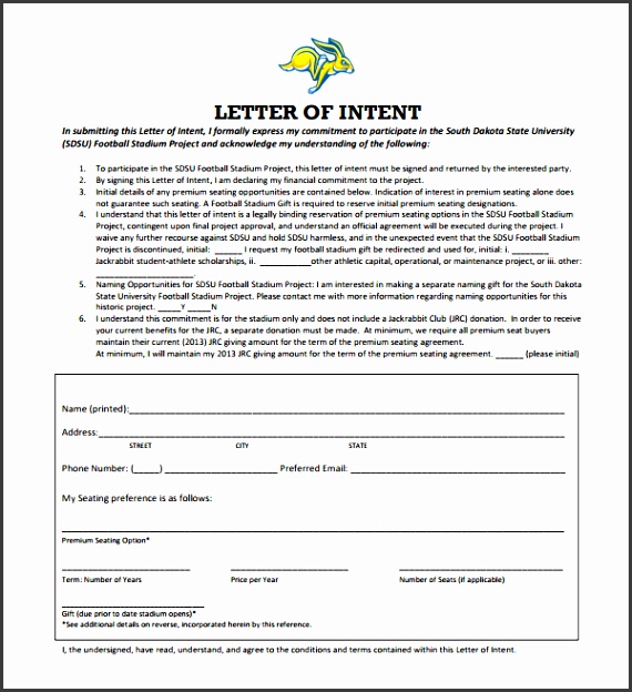 National Letter of Intent Football letter of intent template india