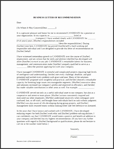 Free Download Letter of Re mendation Template