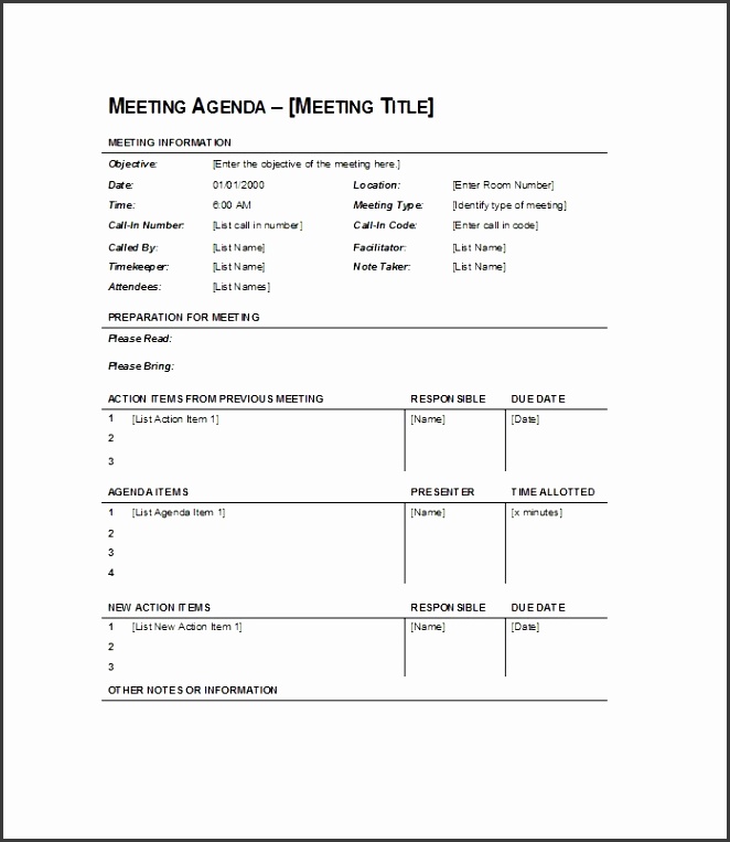 Printable Meeting Agenda Template 01