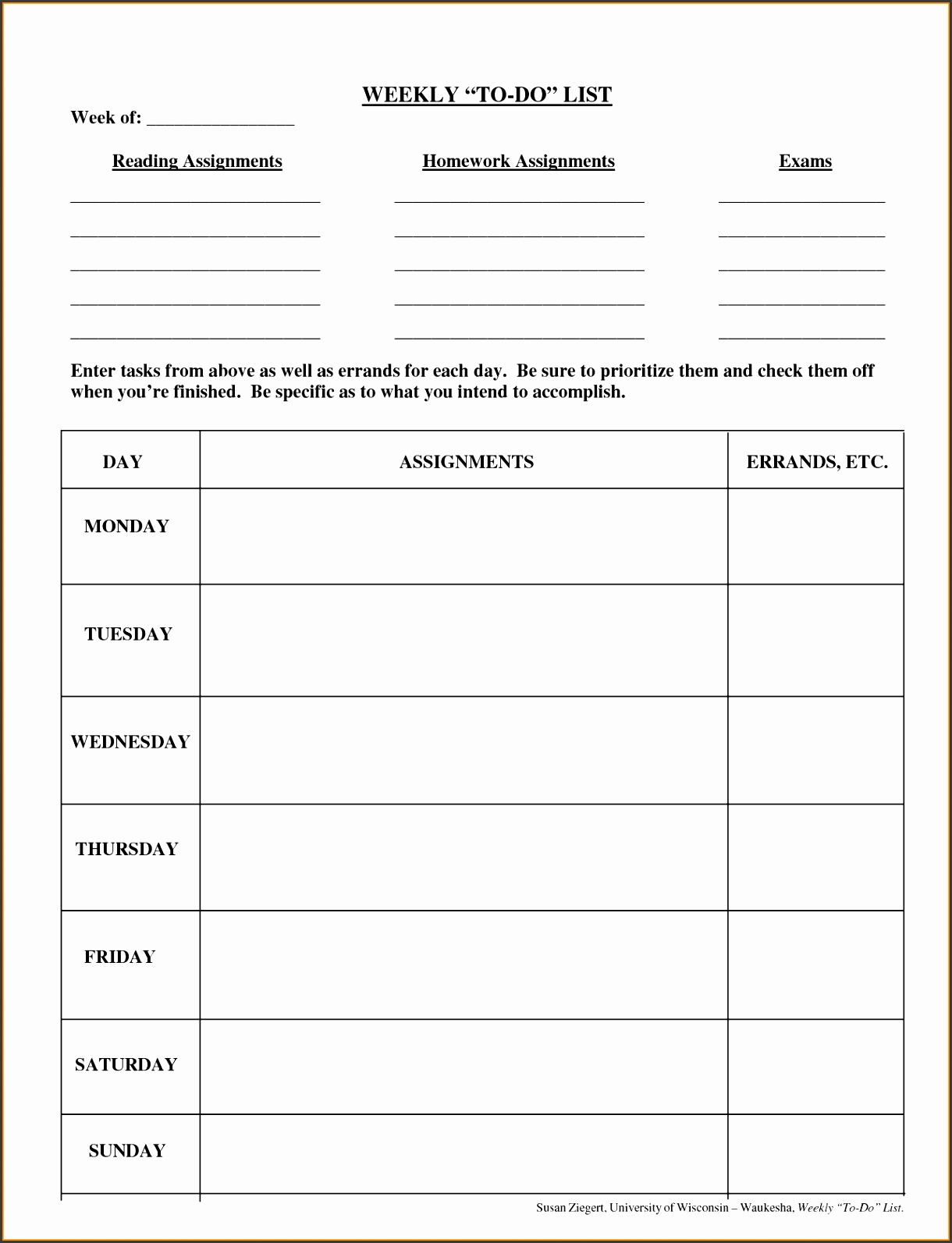 Weekly To Do List Template Free Quotes