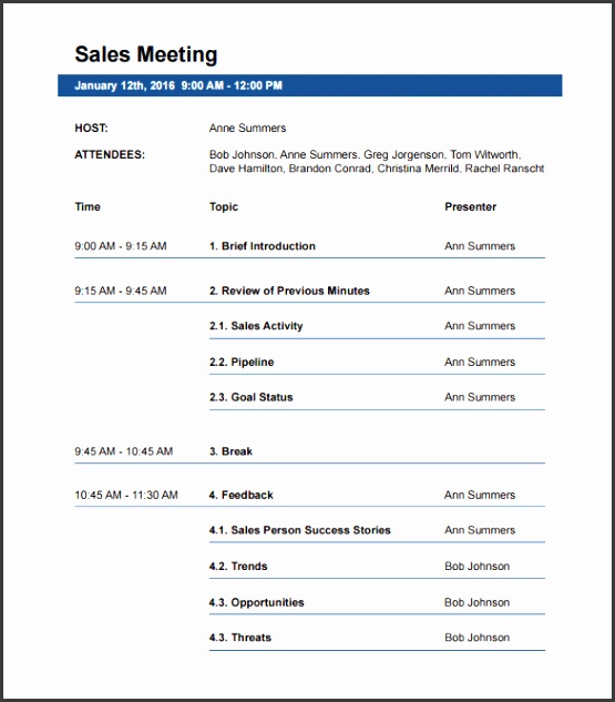 sample meeting agenda template