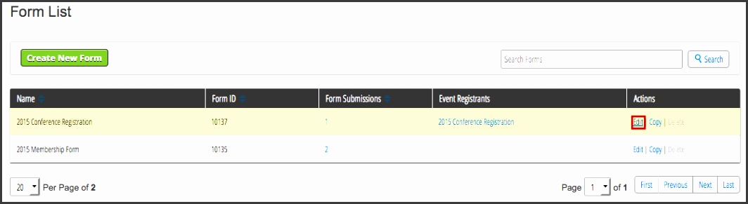 Next navigate to Forms Form List and click Edit next to the specific form to which you want to add the confirmation email