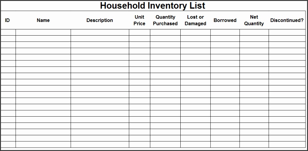 Home · Business Template · Nice Household Inventory List Template Sample