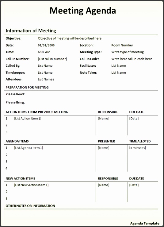 Meeting Agenda Template A template to organize meeting topics agenda templates for word