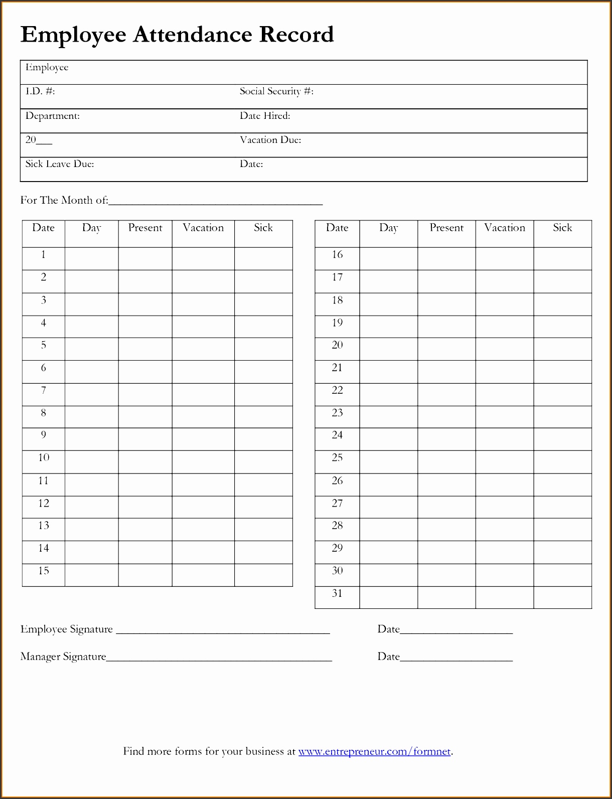 attendance book template