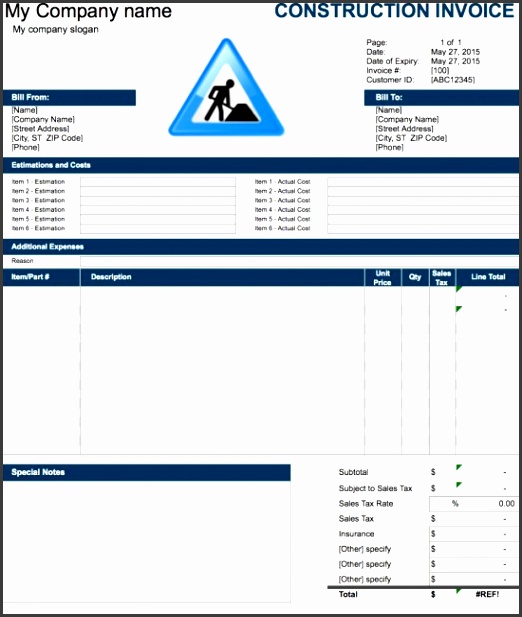 Free Construction Invoice Template Excel PDF