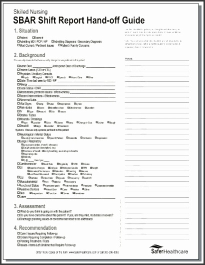 Sbar Nursing Shift Report Form