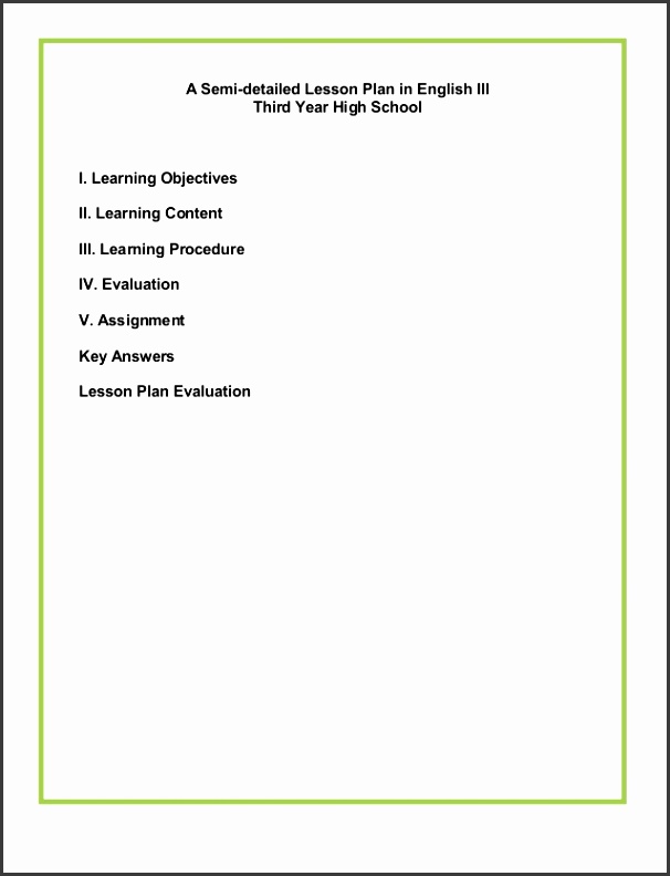 e day lesson plan A Semi detailed Lesson Plan in English III Third Year High School I Learning