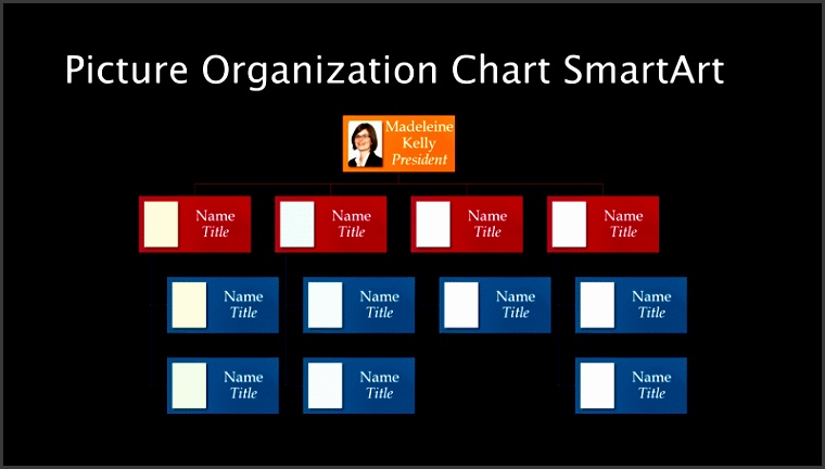 Picture Organization Chart Slide multicolor on black widescreen