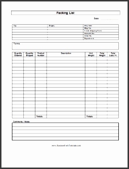 Packing List Business Form Template