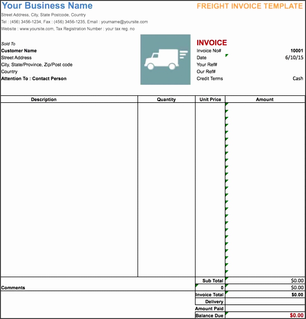 freight invoice template microsoft excel