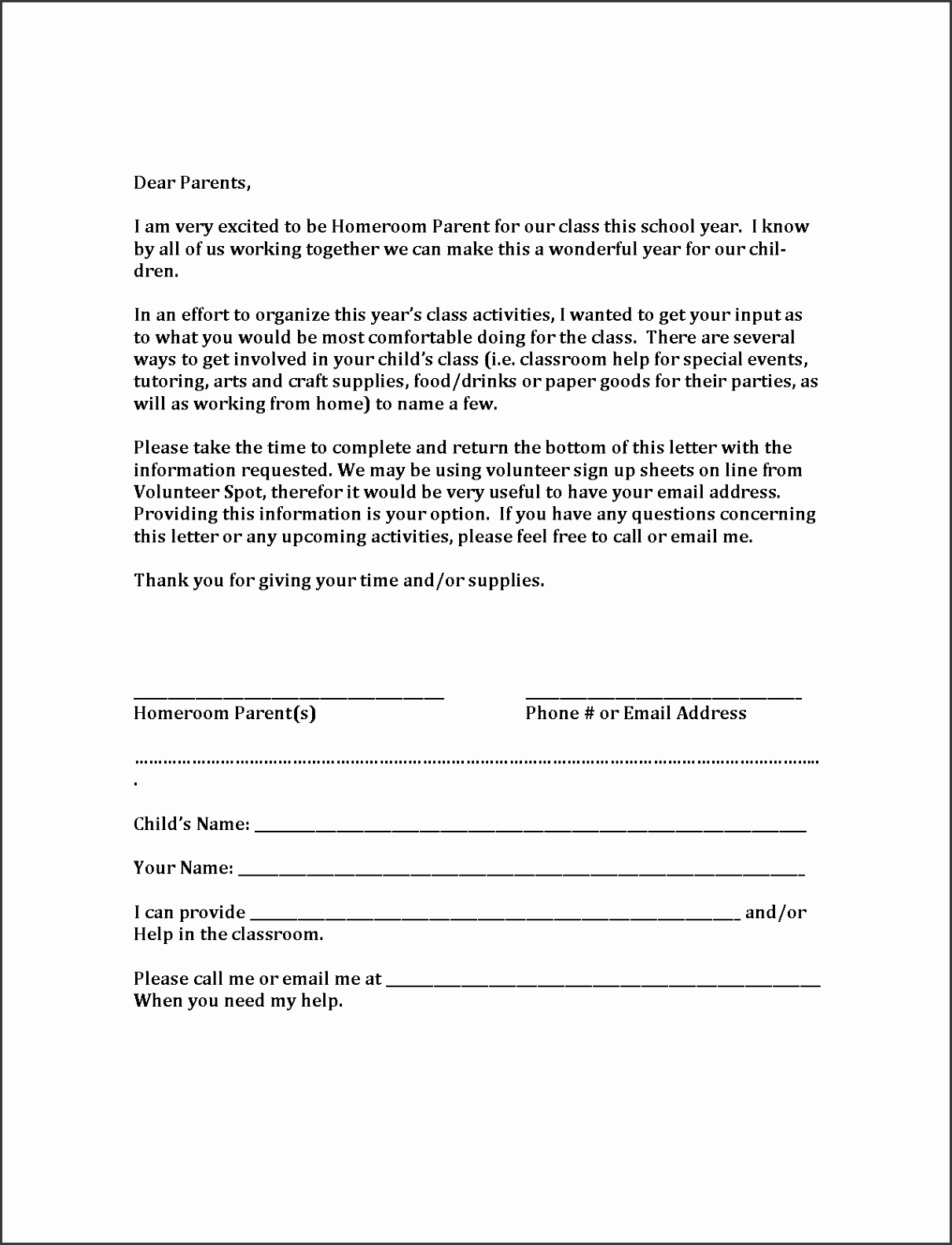 HRP Volunteer Sample Letter To Parents5