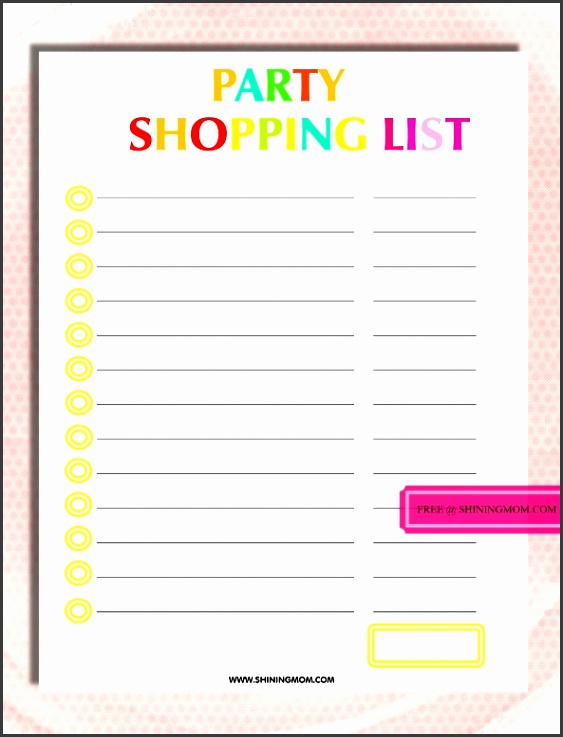 Free Printable Party Planning Template erwez party shopping list 1