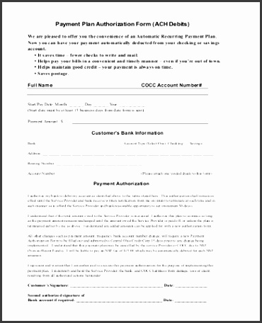 Payment Plan Authorization Form Sample