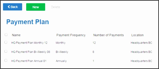 PaymentPlans List