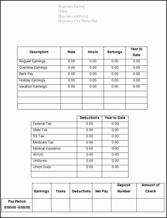 Free Check Stub Template Word