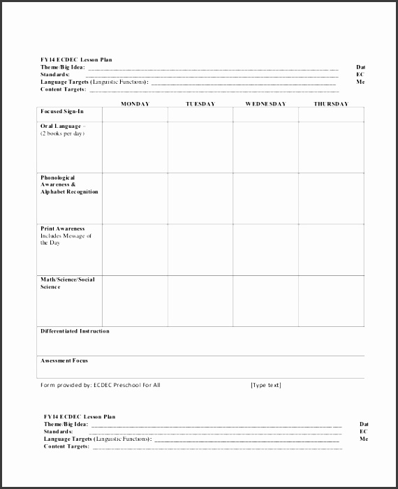 Preschool Weekly Lesson Plan Template In PDF