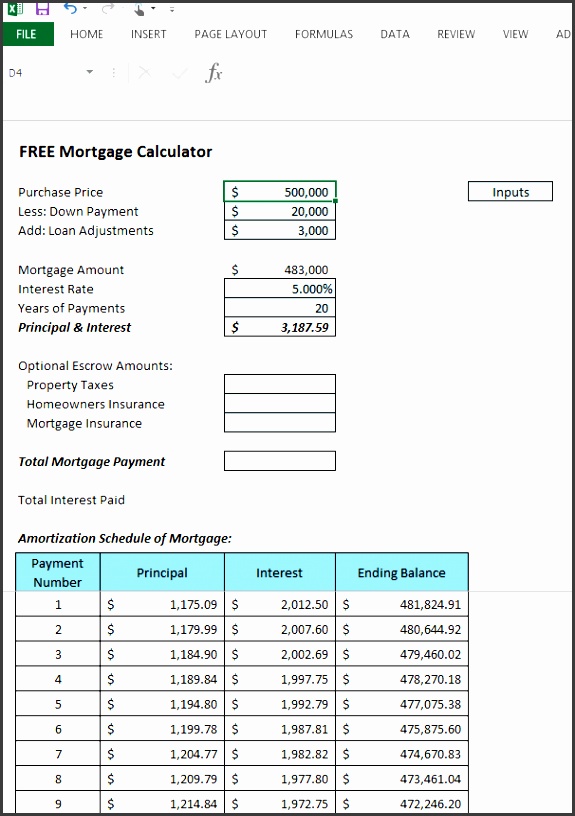 excel mortgage amortization table download