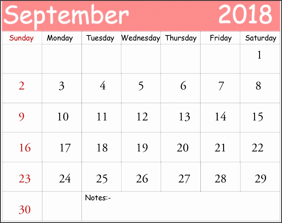 September 2018 Printable Calendar