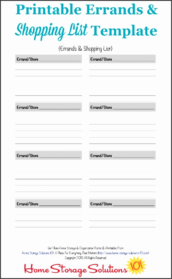 shopping list template printable