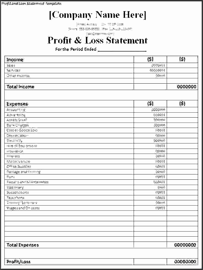 7 simple profit and loss template