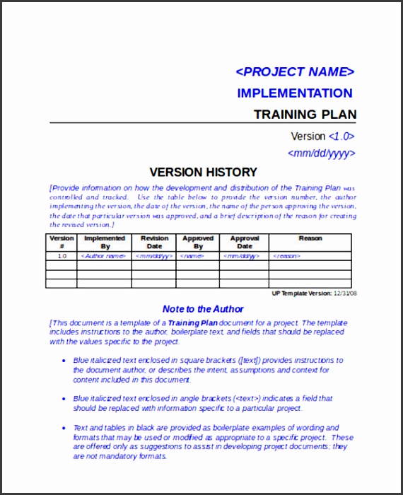 training project implementation plan