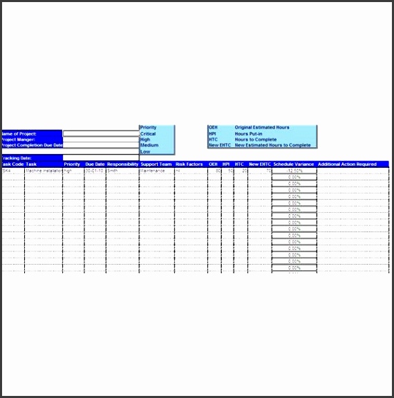 Sample Project Tracking Sheet