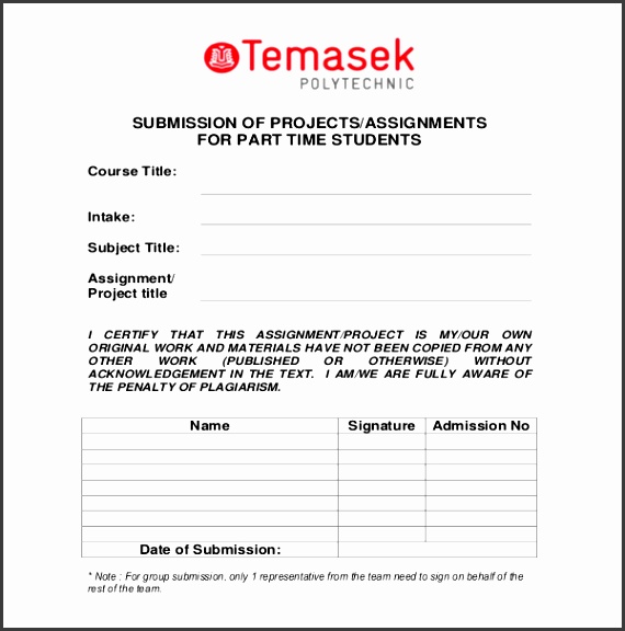 Cover Page for Project Submission Example Format