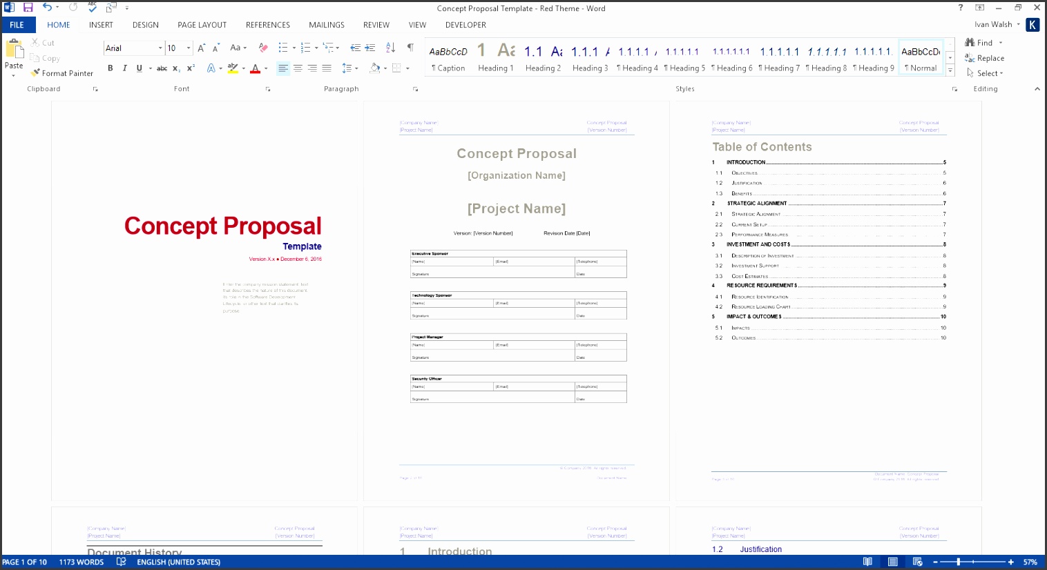 Concept Proposal Template MS Word Red Theme