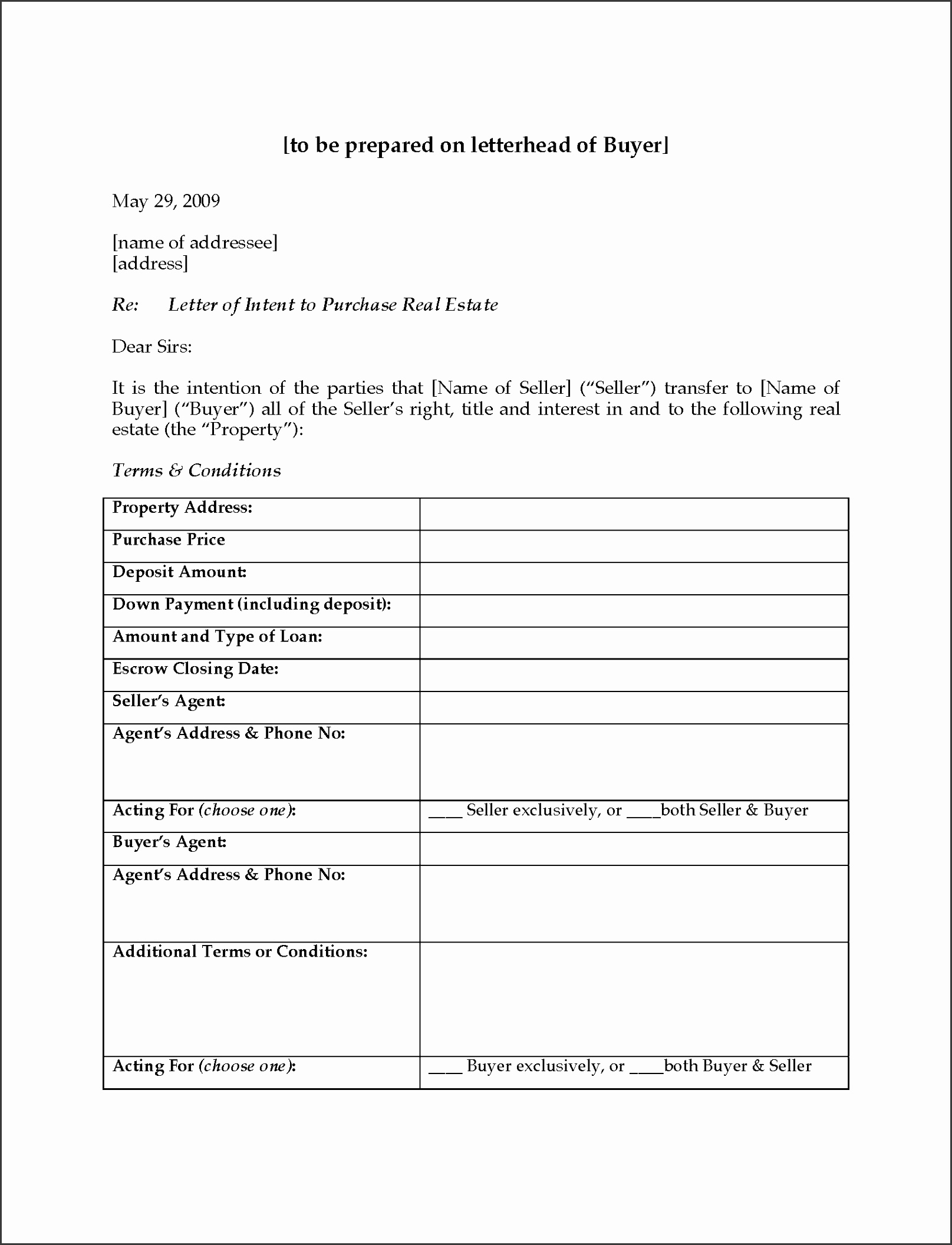 Picture of USA Letter of Intent to Purchase Real Estate