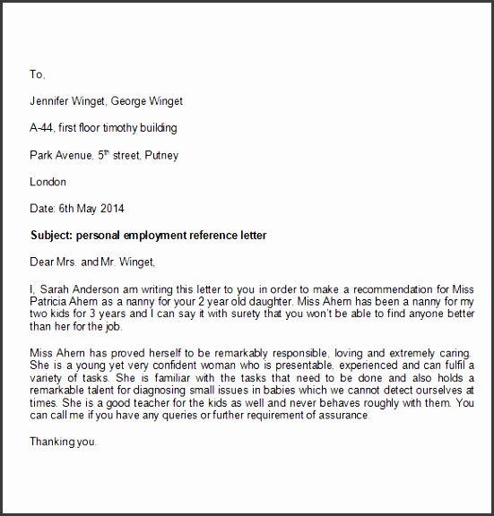 Personal Reference Letter Template Free