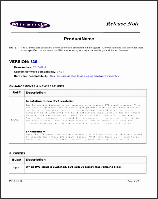 Release Notes Sample
