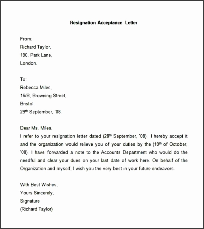 Simple Resignation Acceptance Letter format Pdf Letters Resignation