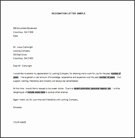 sample of resignation letters Simple Resignation Letter Template Free Word Excel PDF
