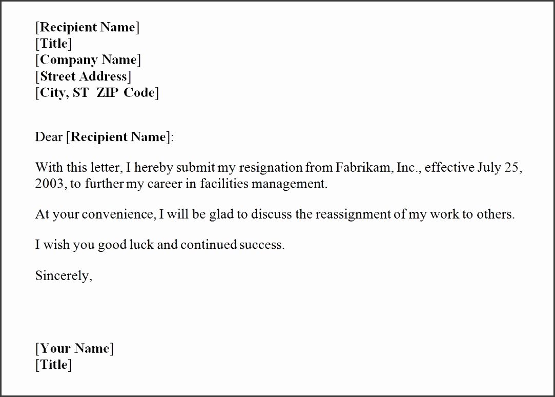 Resignation Letter Template