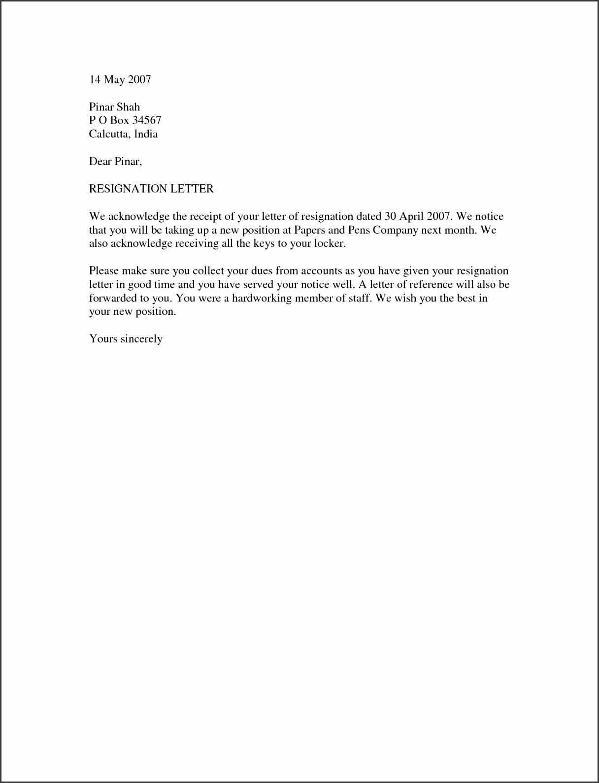 Letter Simple Resignation Letter Sample Immediate Resignation Letter