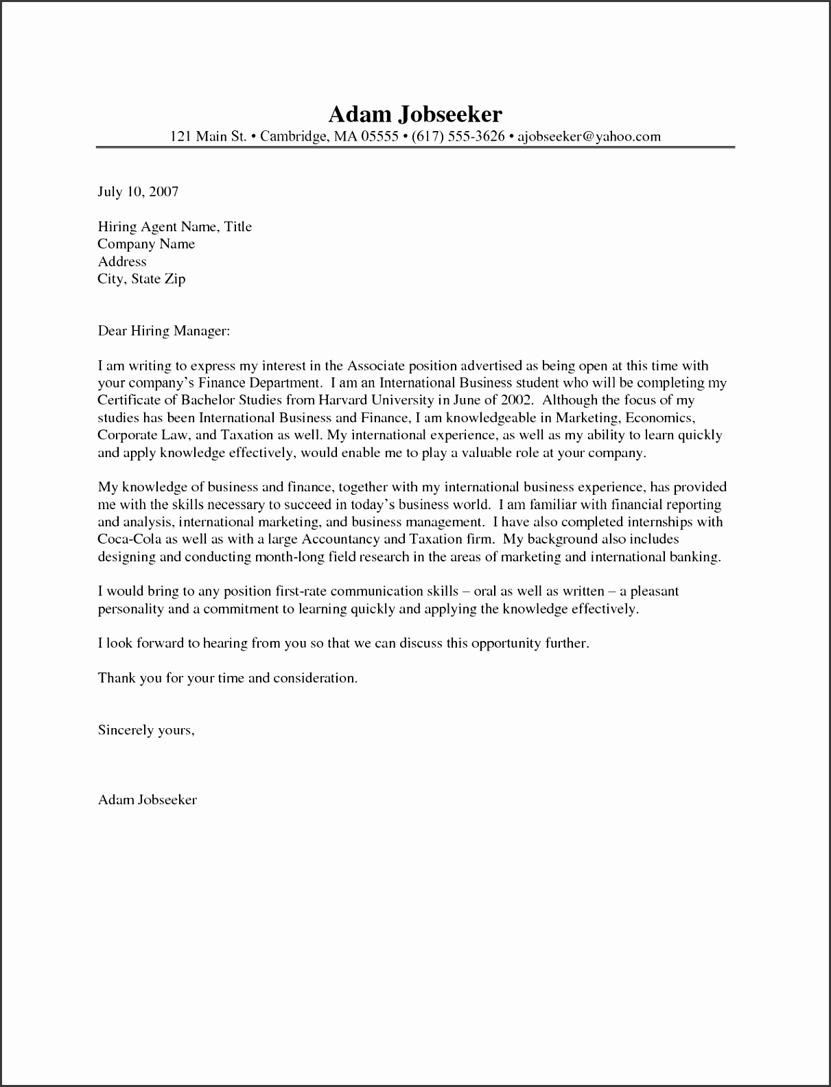 Cover Letter For Internship Resume Cover Letter Internship inside Internship Cover Letter Template 6596