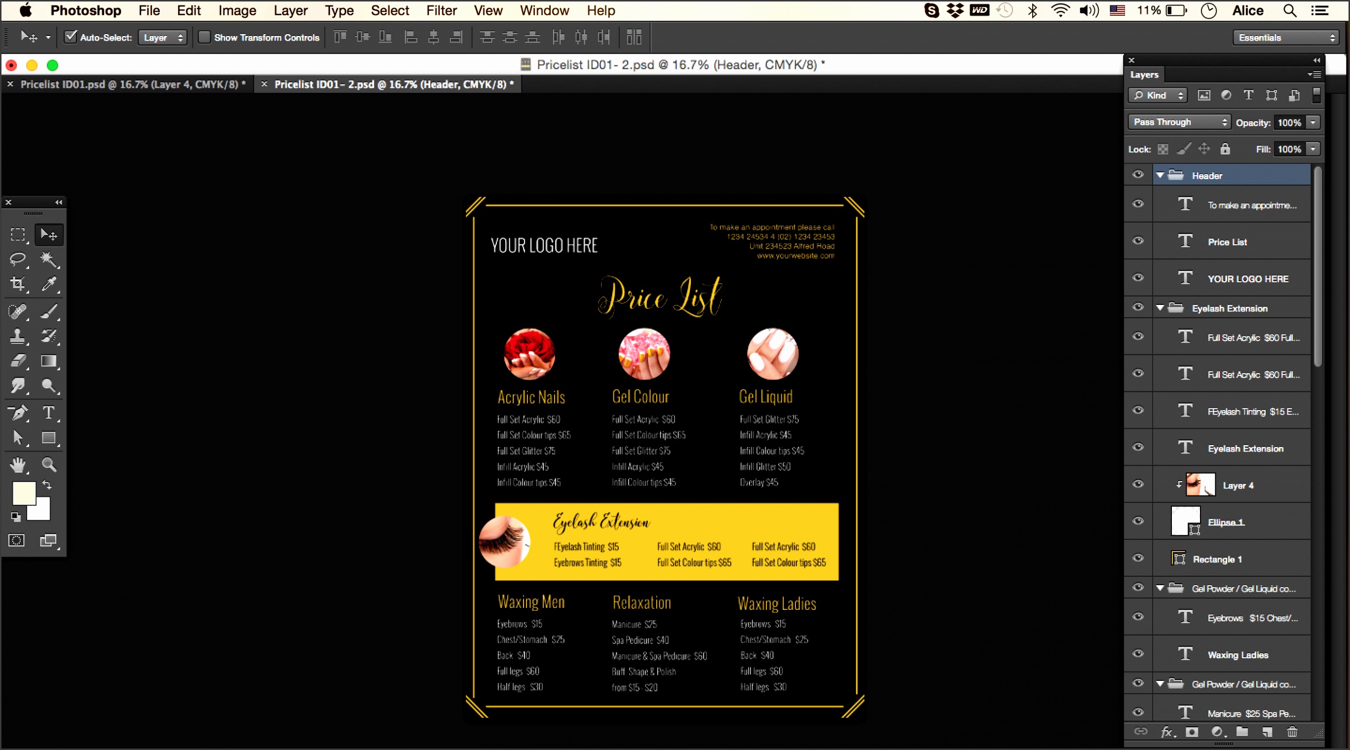 Make up Artist Price Menu Salon Menu pricing list template